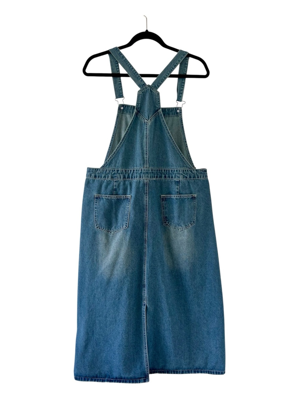 Women's Vintage Denim Overall Dress Distressed A-Line Pinafore Bib Jean Size M - Picture 3 of 3